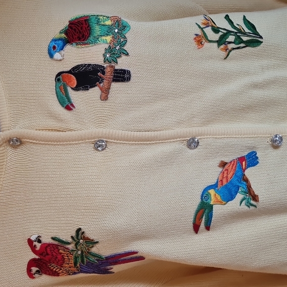 Parrots Tropical sweater Parrots Tia Designs yellow cardigan  size Extra Large - Picture 4 of 10